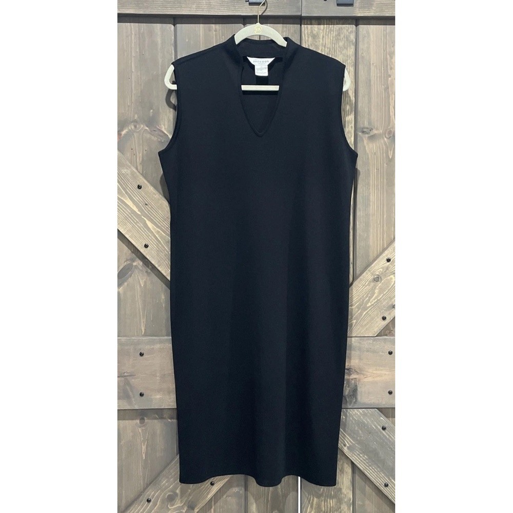 Exclusively Misook Black Acrylic Sleeveless Shift Acrylic Midi Dress Women's 1X